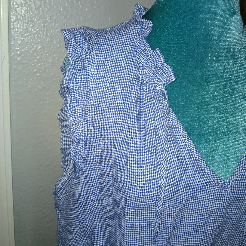NWOT Ellen Tracy Linen Blue & White Gingham Check Top XL - Picture 3 of 12